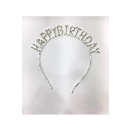 Taç Taşli Metal Happy Birthday Gümüş