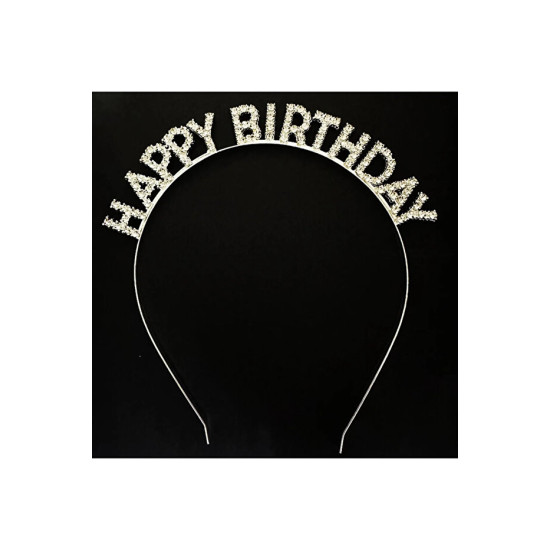 Taç Taşli Metal Happy Birthday Gümüş