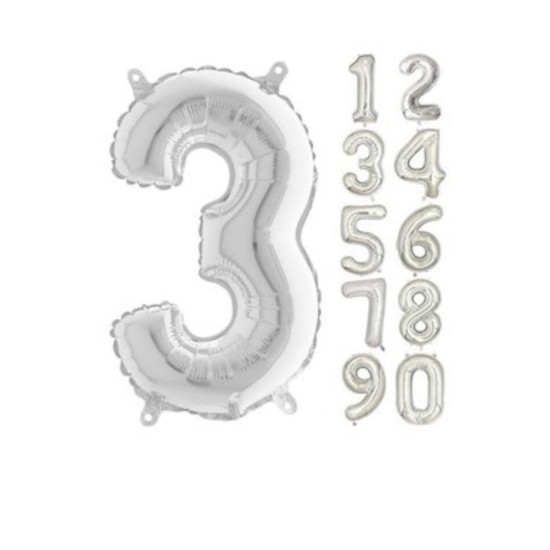 40 Inc Folyo Balon Rakam Gümüş 3 40 Inc Folyo Balon Rakam Gümüş 3