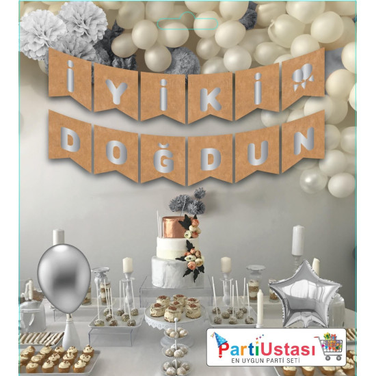 Yazi Varakli Zarf Banner İyi̇ki̇ Doğdun Kraf Gümüş