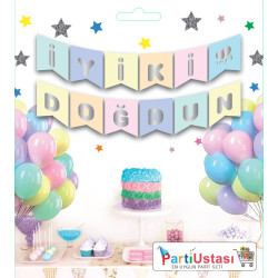 Yazi Varakli Zarf Banner İyk Doğdun Macaron Gümüş Yazi Varakli Zarf Banner İyk Doğdun Macaron Gümüş