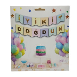 Yazi Varakli Zarf Banner İyk Doğdun Macaron Gold Yazi Varakli Zarf Banner İyk Doğdun Macaron Gold