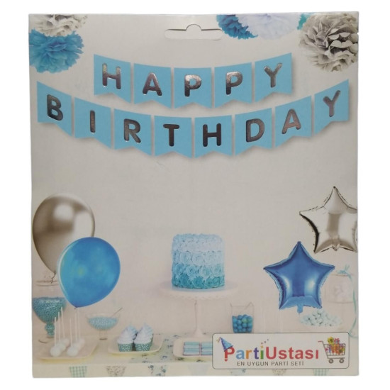 Yazi Varakli Zarf Banner Happy Mavi̇ Gümüş