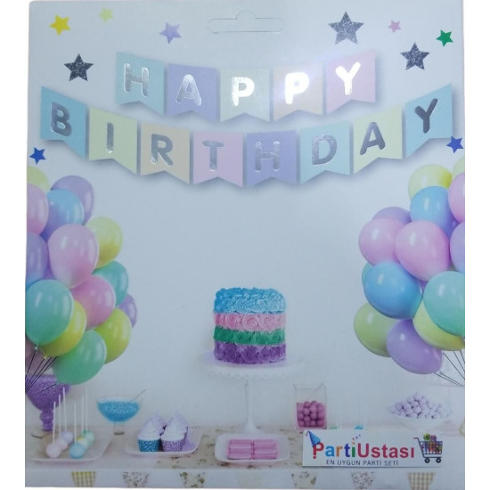 Yazi Varakli Zarf Banner Happy Macaron Gümüş Yazi Varakli Zarf Banner Happy Macaron Gümüş