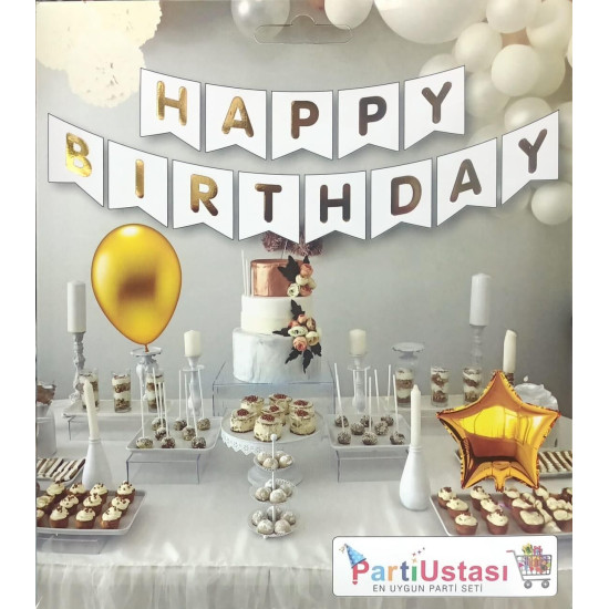 Yazi Varakli Zarf Banner Happy Beyaz Gold Yazi Varakli Zarf Banner Happy Beyaz Gold