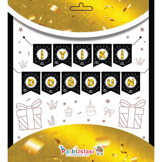 YAZI ZARF BANNER İYİKİ DOĞDUN SİYAH GOLD