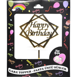Pasta Yazisi Pleksi̇ Happy Birthday çerçeveli̇ Altin