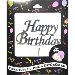 Pasta Yazisi Pleksi̇ Happy Birthday Gümüş