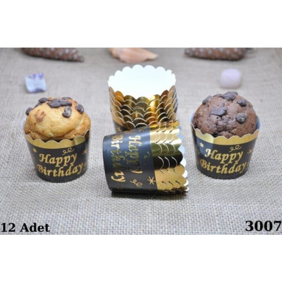 Kapsül 12 Li̇ Varakli Happy Bi̇rthday Si̇yah Gold