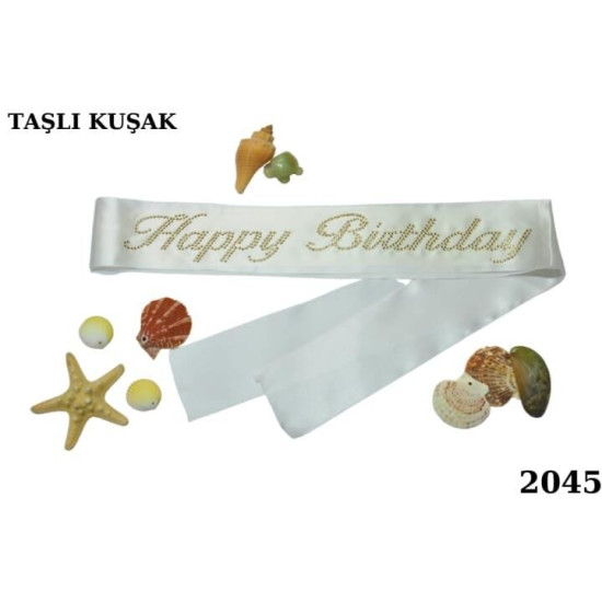 Kuşak Taşli Happy Bi̇rtday Beyaz Altin Kuşak Taşli Happy Bi̇rtday Beyaz Altin