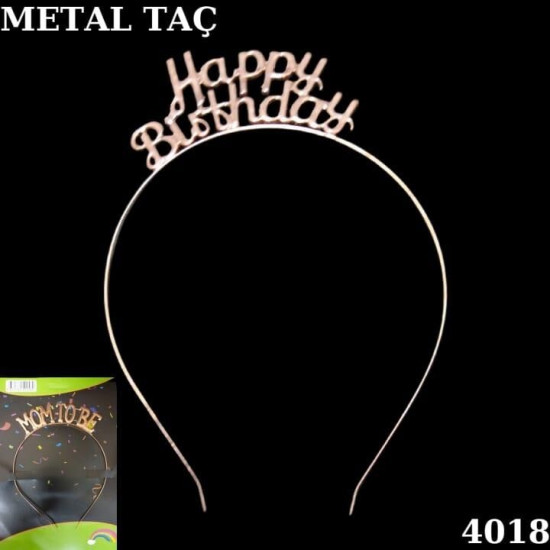 Taç Metal Happy Birthday  Bronz